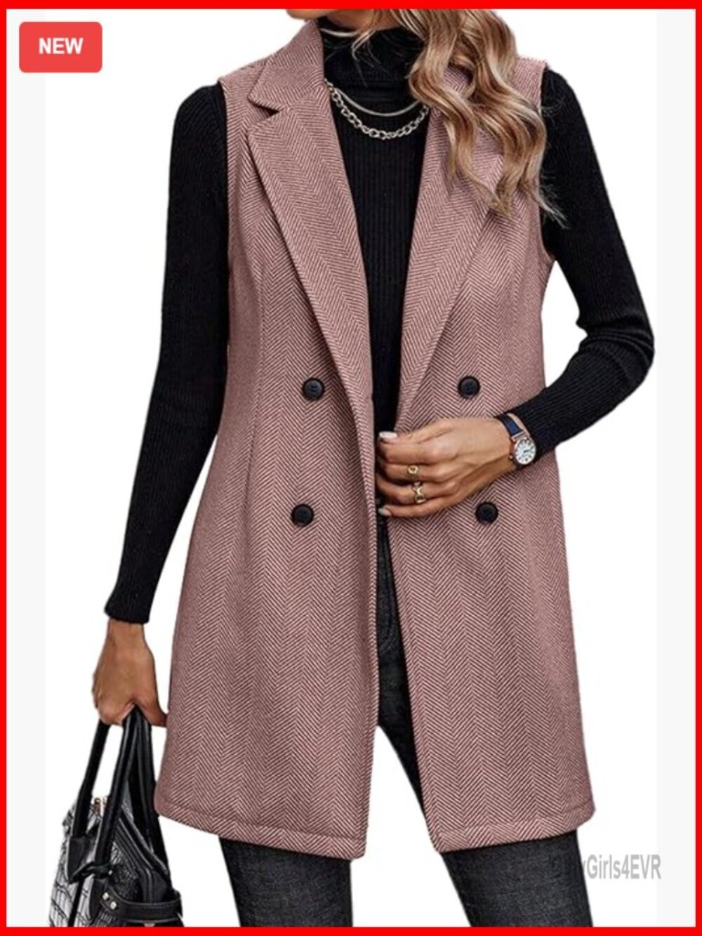 Sleeveless Long Vest Blazer for Women, Polyester, Loose Fit, Office Casual